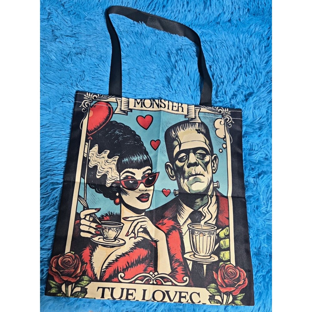 Frankenstein 14"x15.5" Canvas Tote Bag, Shoulder Strap, Multicolor, Halloween